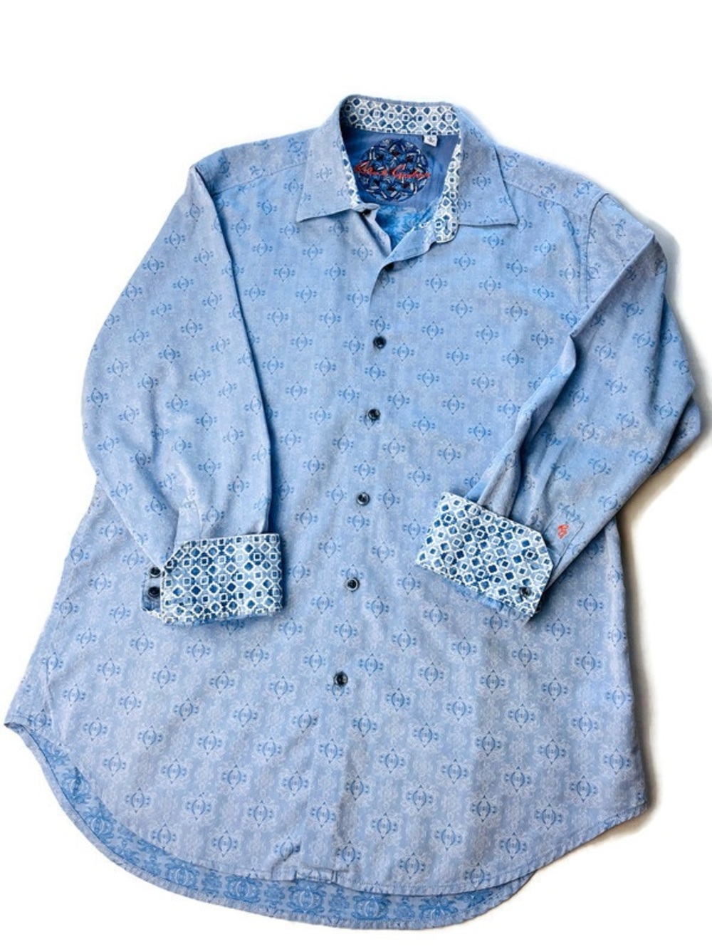 Robert Graham Classic Fit damask cotton Jacquard flip collar cuff shirt Large - Picture 2 of 9